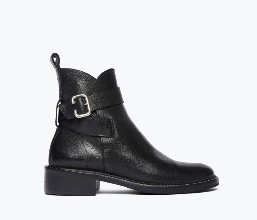 Footwear FREDA SALVADOR | Reiss Buckle Moto Boot Black Pebbled Calf