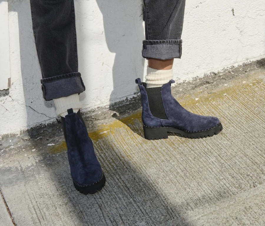 Footwear FREDA SALVADOR | Brooke Rain Resistant Boot Navy Suede Water Resistant