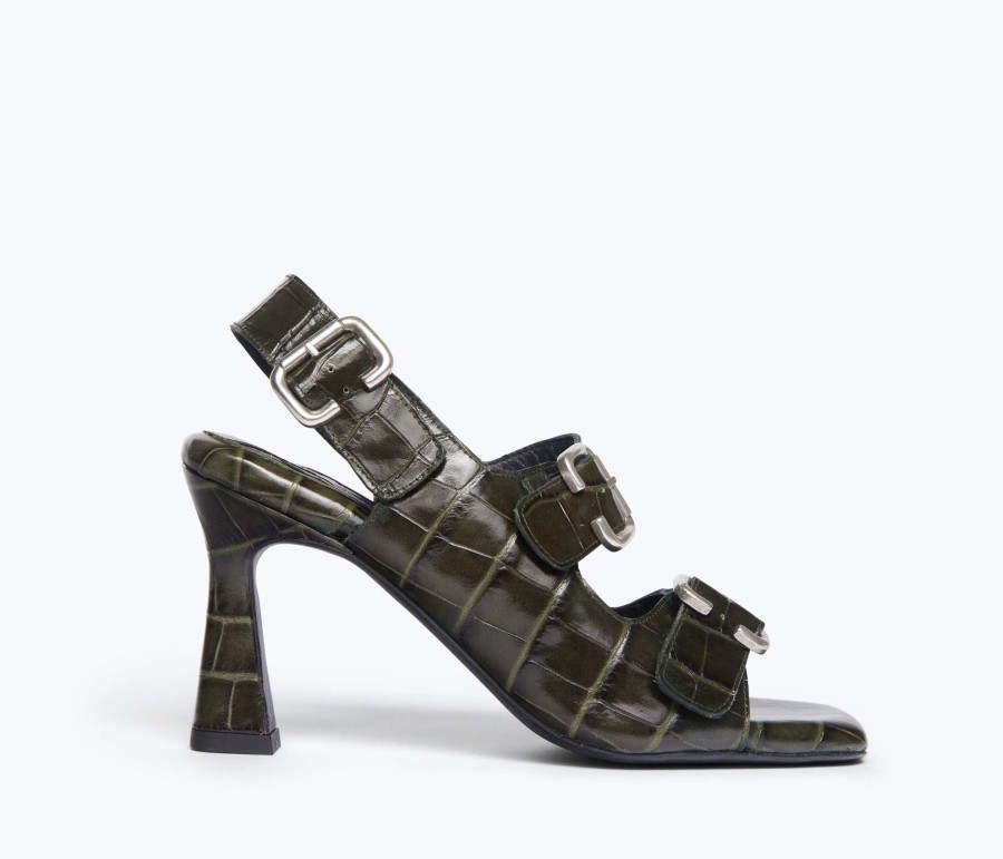 Footwear FREDA SALVADOR | Polly Buckle Heel Seaweed Embossed Croc