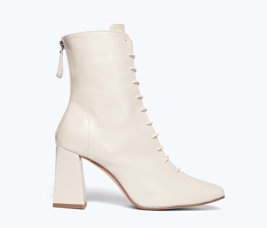 Footwear FREDA SALVADOR | Iona Lace Up Boot Cream Crinkle Patent