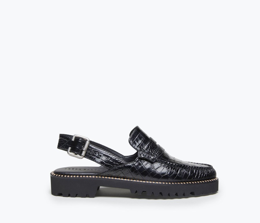 Footwear FREDA SALVADOR | Juana Slingback Moccasin Black Embossed Croc