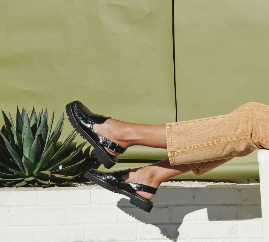 Footwear FREDA SALVADOR | Juana Slingback Moccasin Black Embossed Croc