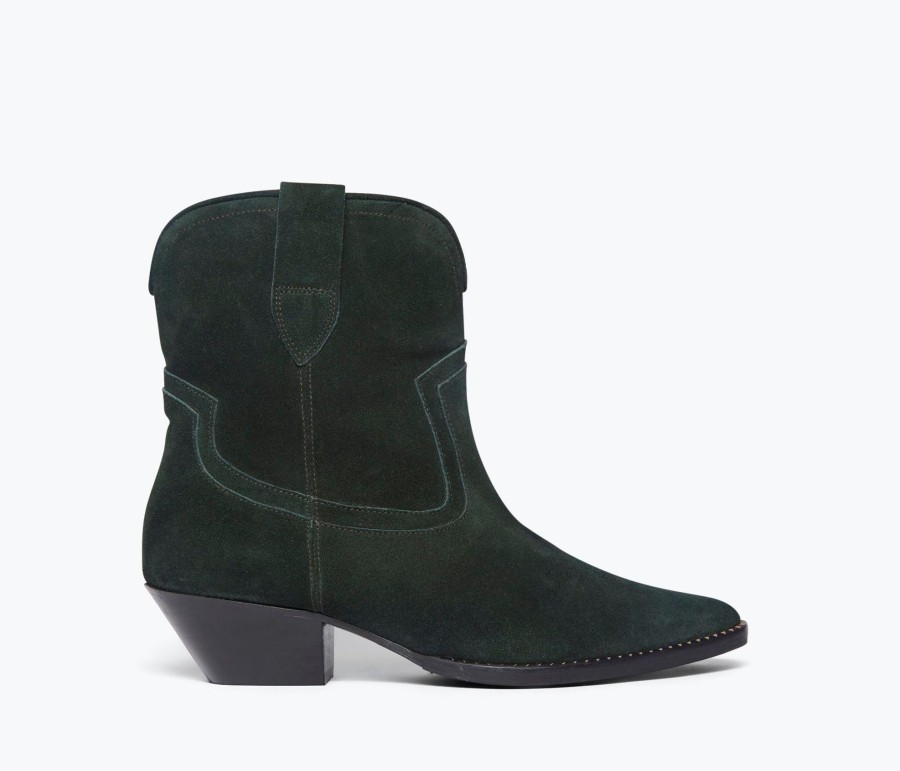 Footwear FREDA SALVADOR | Mazzy Western Ankle Boot Dark Forest Suede Stain Resistant