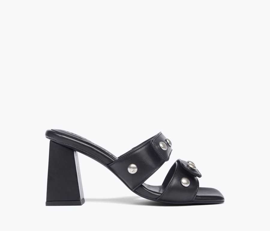 Footwear FREDA SALVADOR | Adria Padded Strap Heel Black Calf With Studs