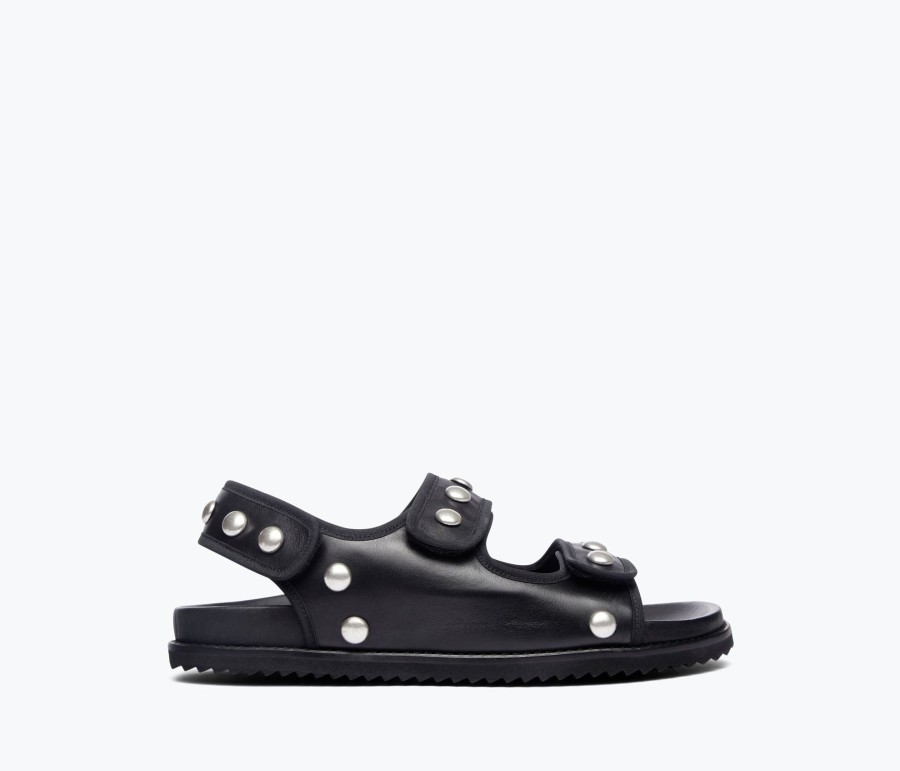 Footwear FREDA SALVADOR | Klara Footbed Sandal Black Calf With Studs