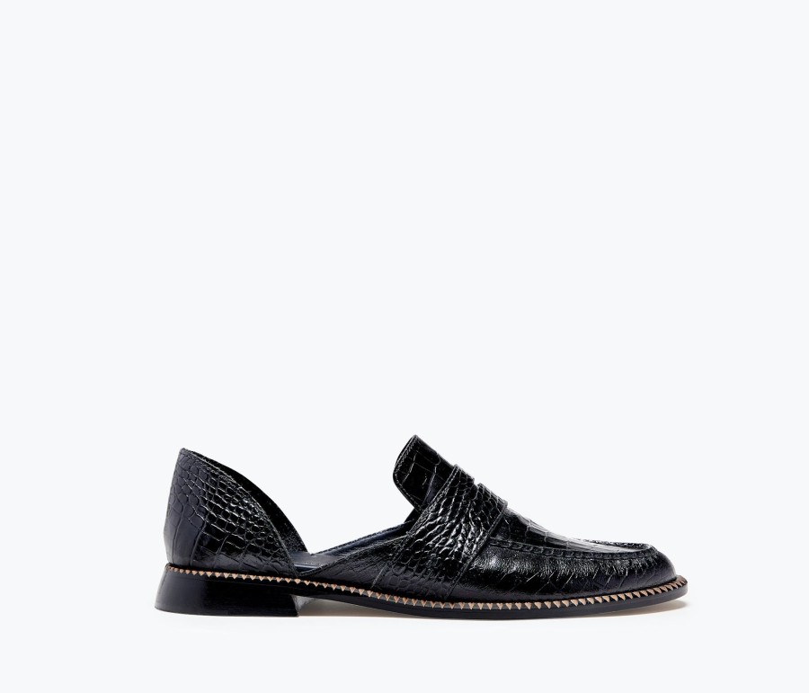 Footwear FREDA SALVADOR | Tash D'Orsay Moccasin Black Embossed Croc