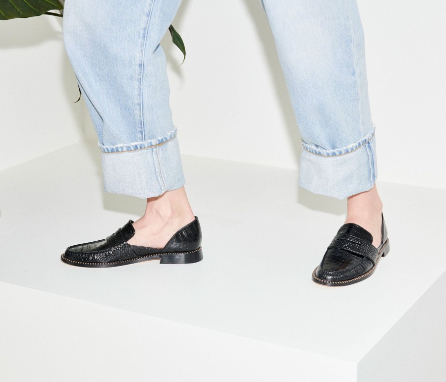 Footwear FREDA SALVADOR | Tash D'Orsay Moccasin Black Embossed Croc