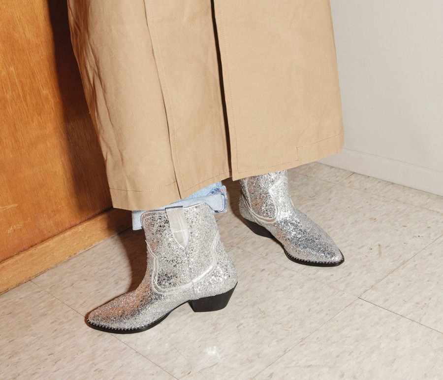 Footwear FREDA SALVADOR | Mazzy Western Ankle Boot Silver Glitter Combo