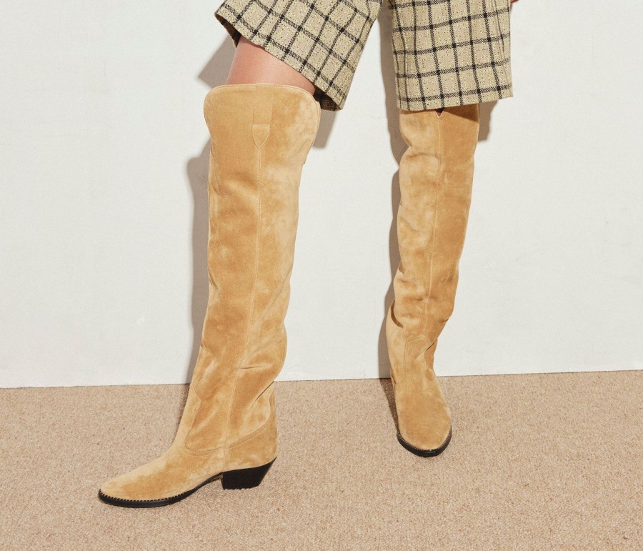 Footwear FREDA SALVADOR | Molly Western Knee High Boot Hazel Suede Stain Resistant