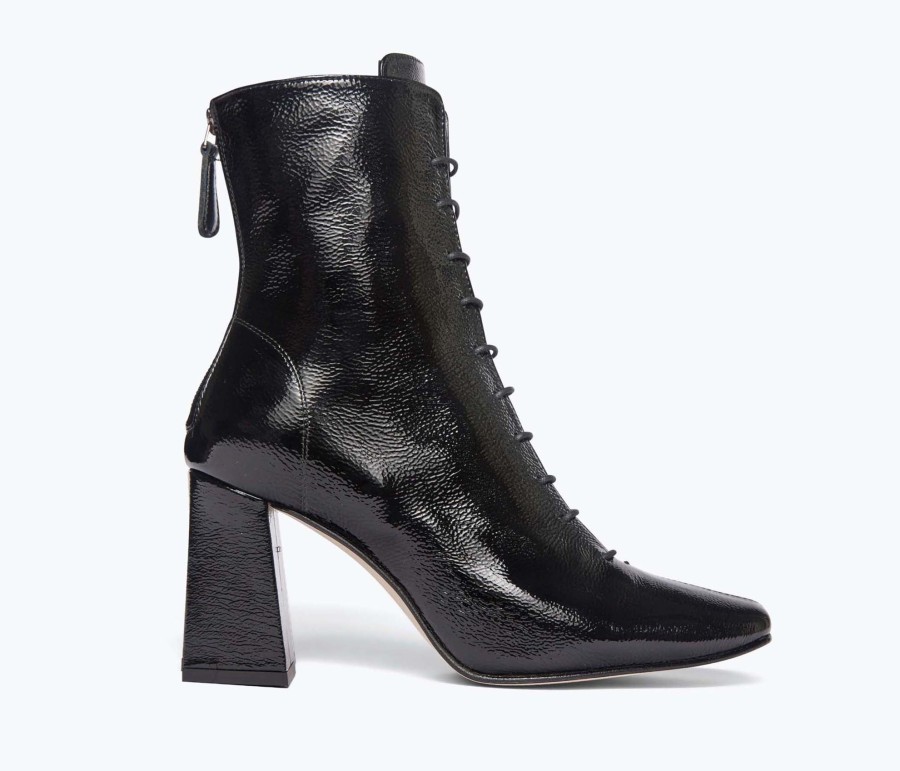 Footwear FREDA SALVADOR | Iona Lace Up Boot Black Crinkle Patent