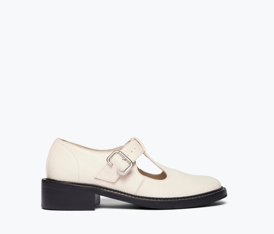 Footwear FREDA SALVADOR | Helen T-Strap Loafer Powder White Pebbled Calf