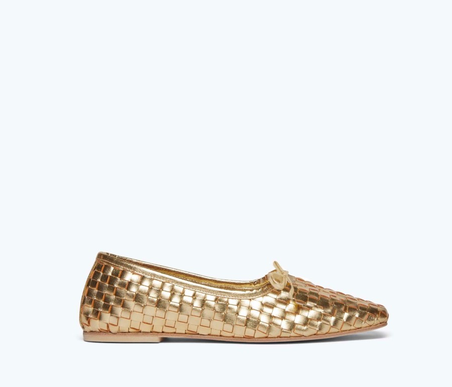 Footwear FREDA SALVADOR | Jada Handwoven Ballet Flat Gold Closed Woven Calf