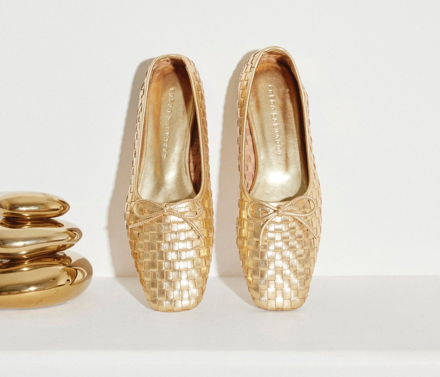 Footwear FREDA SALVADOR | Jada Handwoven Ballet Flat Gold Closed Woven Calf