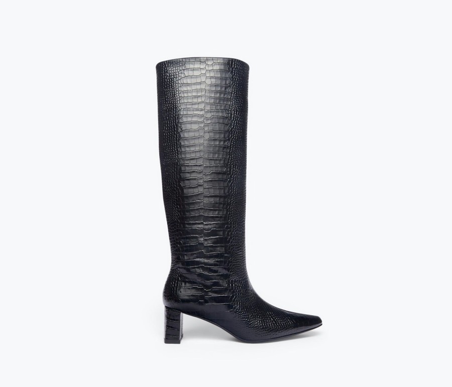 Footwear FREDA SALVADOR | Phoenix Croc Combo Tall Boot Black Dark Brown Croc Combo