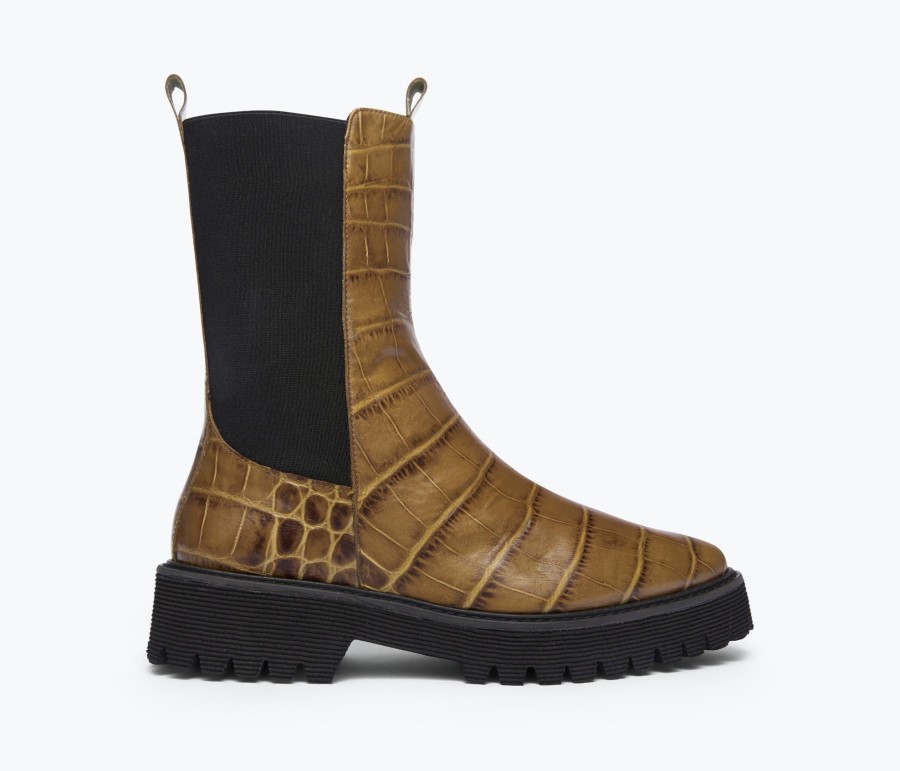 Footwear FREDA SALVADOR | Eli Mid-Calf Boot Mocha Embossed Croc