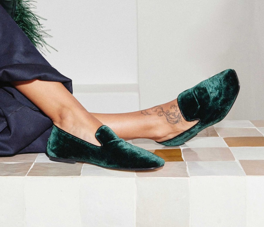 Footwear FREDA SALVADOR | Paisley Smoking Slipper Dark Forest Velvet