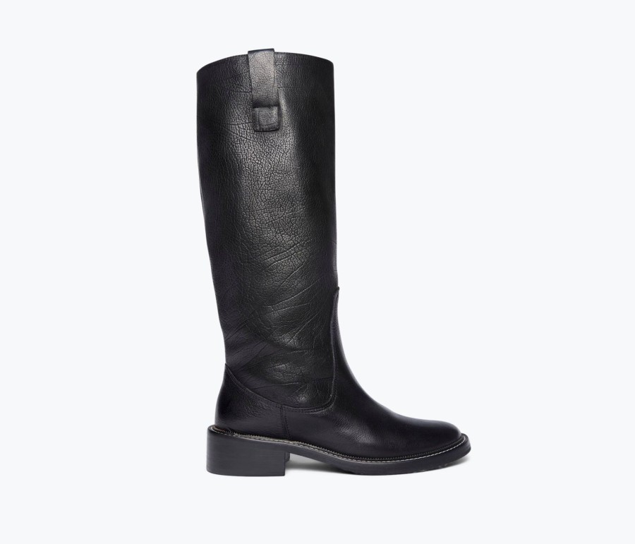 Footwear FREDA SALVADOR | Adriana Knee High Riding Boot Black Pebbled Calf