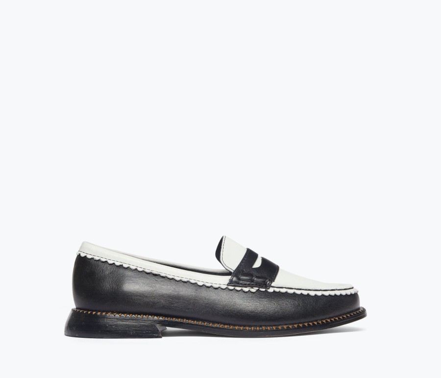 Footwear FREDA SALVADOR | Petra Combo Penny Loafer Black Calf Combo