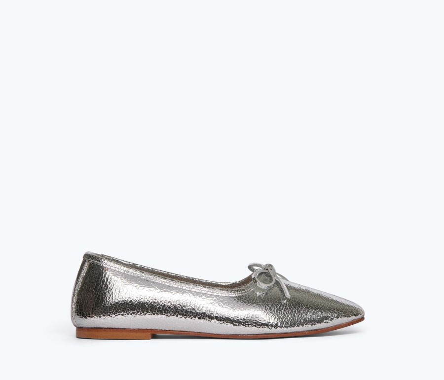 Footwear FREDA SALVADOR | Jada Ballet Flat Silver Crinkle Metallic Calf