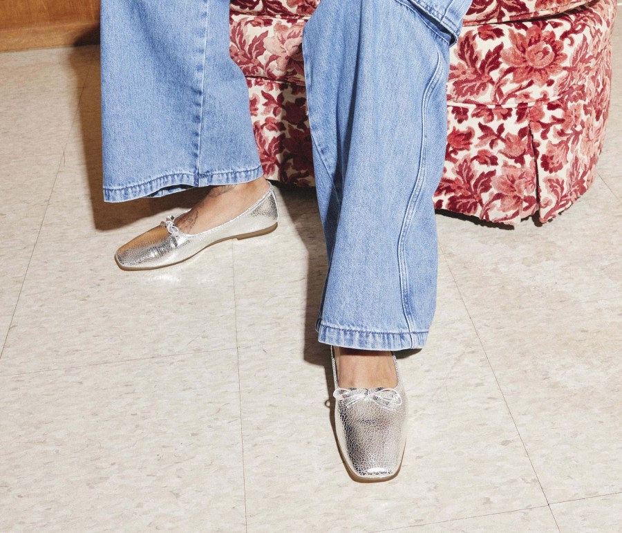 Footwear FREDA SALVADOR | Jada Ballet Flat Silver Crinkle Metallic Calf