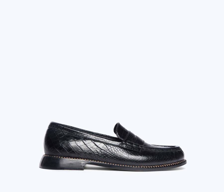 Footwear FREDA SALVADOR | Elba Penny Loafer Black Embossed Croc