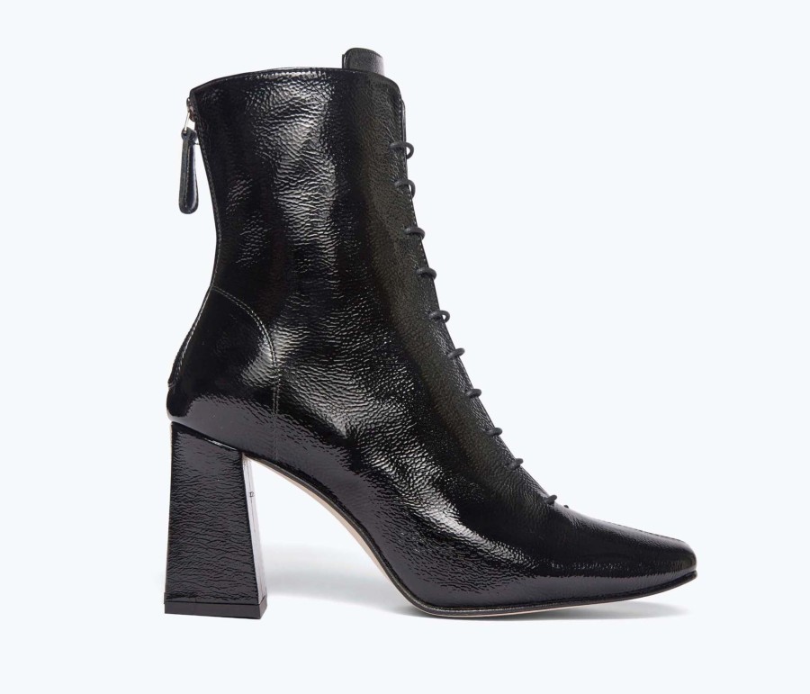 Footwear FREDA SALVADOR | Iona Lace Up Boot Black Crinkle Patent