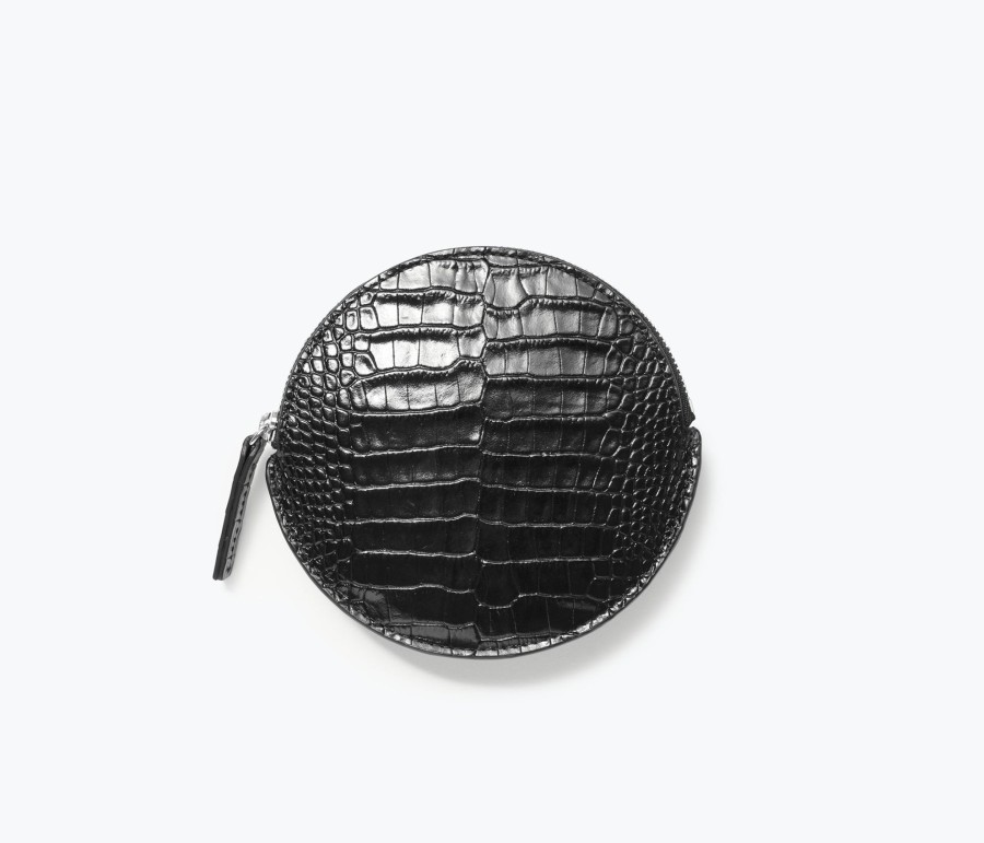 Handbags, Etc. FREDA SALVADOR | Ava Circle Cardholder Pouch Black Embossed Croc