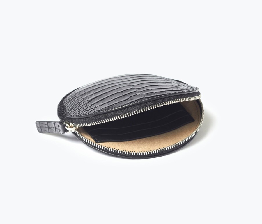 Handbags, Etc. FREDA SALVADOR | Ava Circle Cardholder Pouch Black Embossed Croc