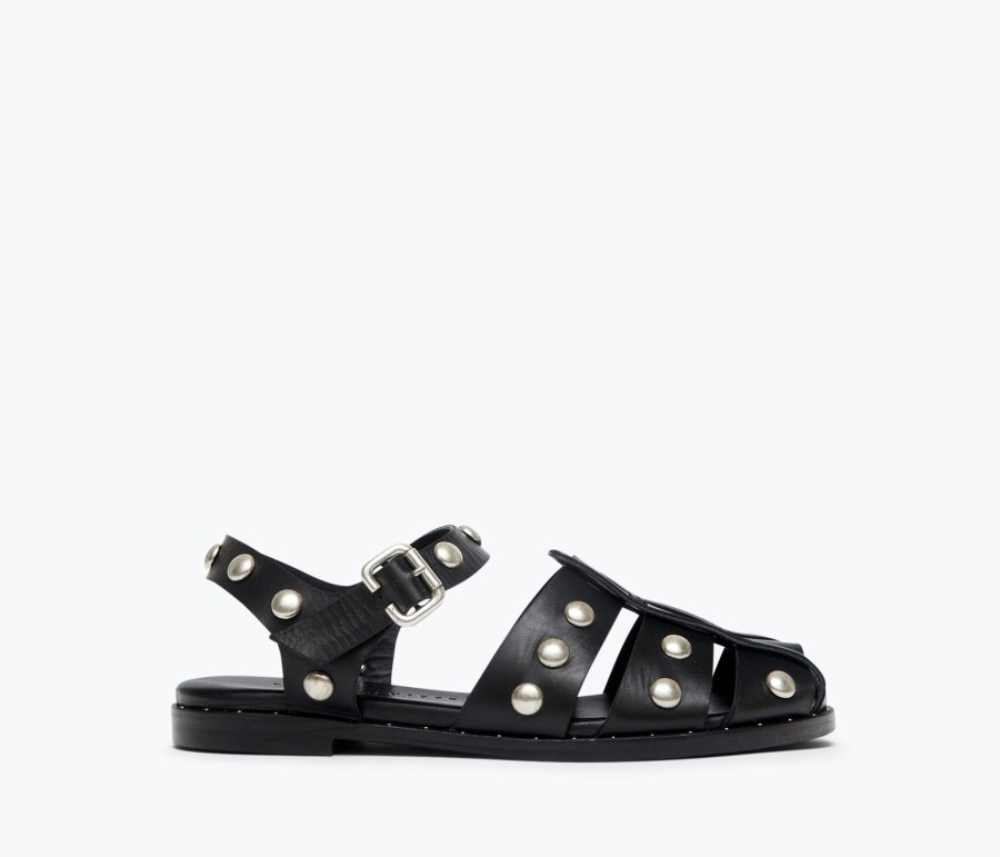 Footwear FREDA SALVADOR | Sera Fisherman Sandal Black Calf With Studs