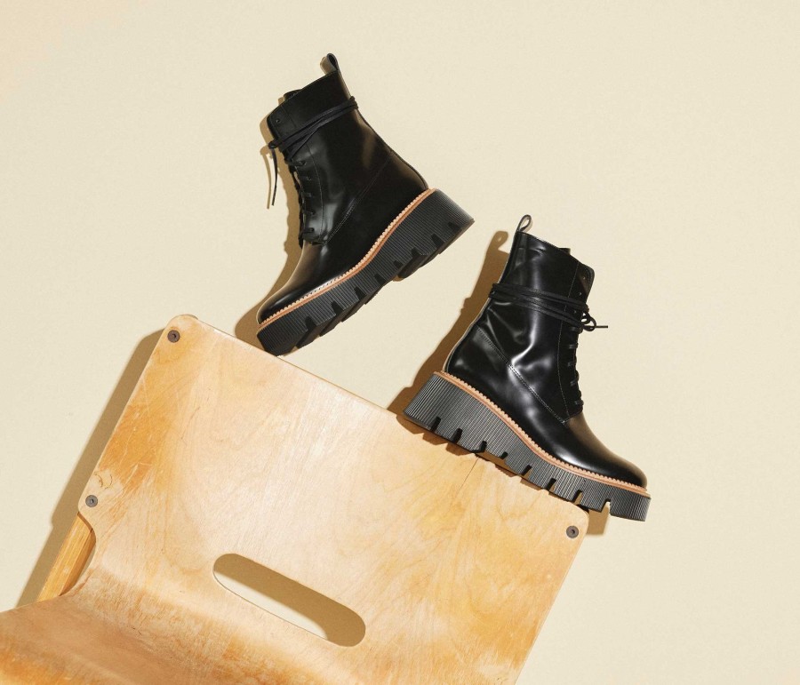 Footwear FREDA SALVADOR | Billie Platform Combat Boot Black Spazzolato