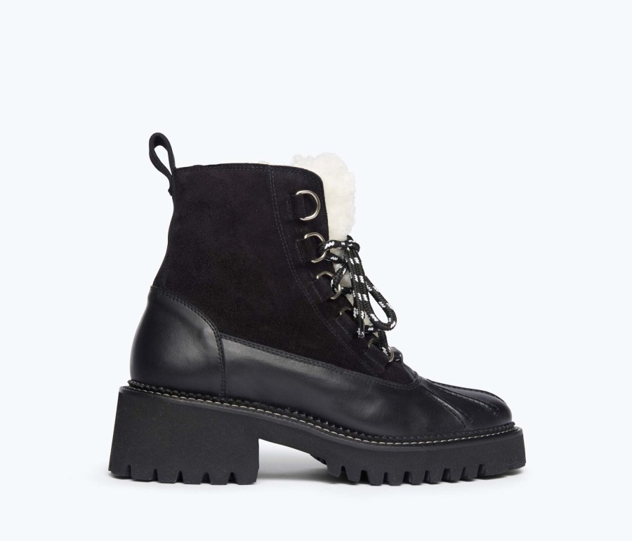 Footwear FREDA SALVADOR | Henrietta Lug Sole Boot Black Water Resistant Combo With Shearling