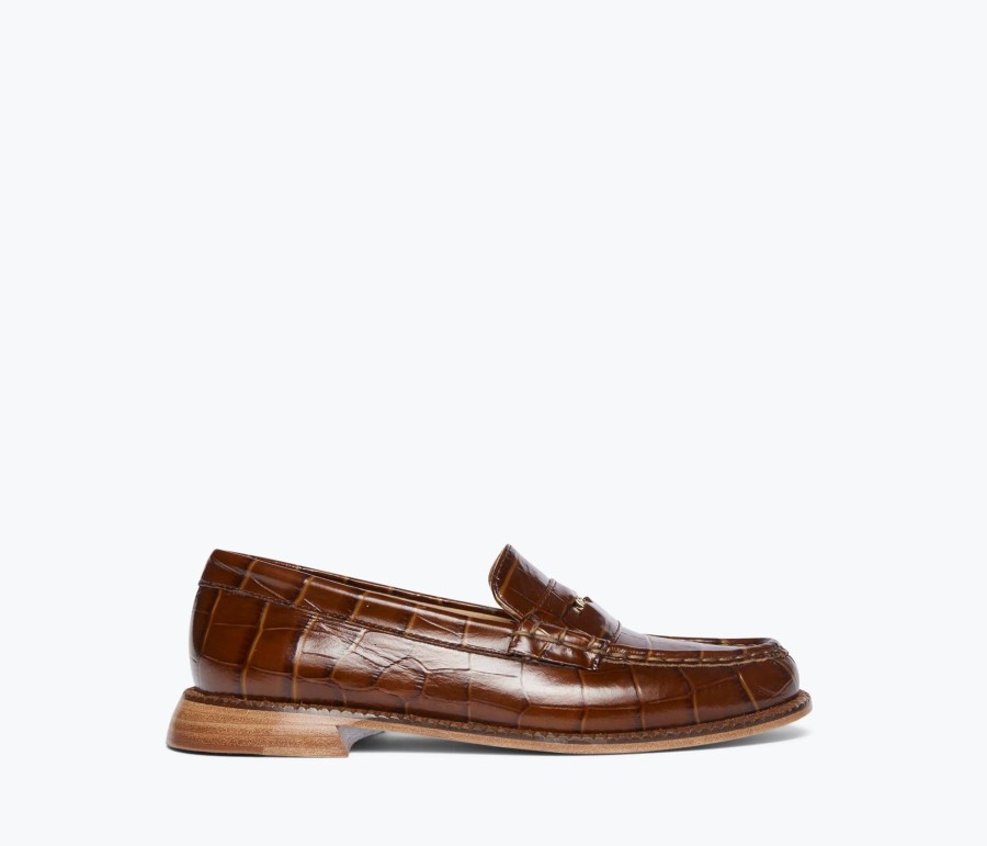 Footwear FREDA SALVADOR | Elba Penny Loafer Hickory Embossed Croc With Hardware