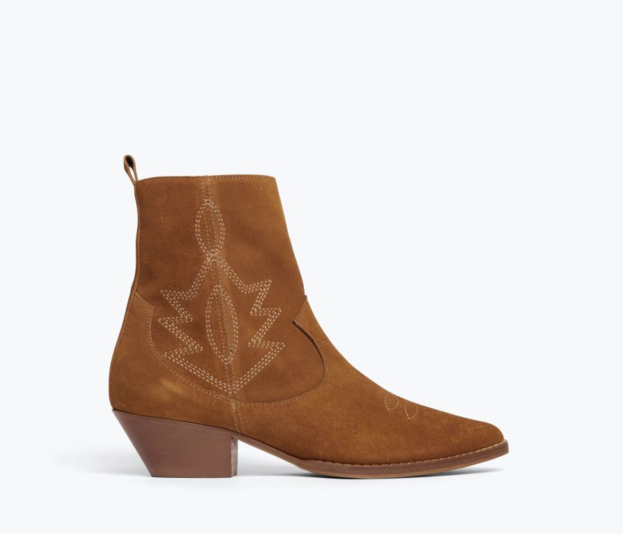 Footwear FREDA SALVADOR | Jolene Western Ankle Boot Bronze Suede Stain Resistant